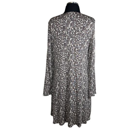 Garnet Hill Pocket Detail Trapeze Dress Long Sleeve Brown Abstract Print Size L - Picture 6 of 13